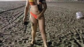 loira do tchan flashing at the beach with style