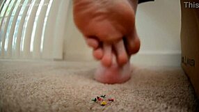 big blonde towering over with crushing feet fetish