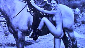 vintage babes grooming pets in retro hairy scene with natural charm