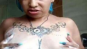 Latina Tattoo Beauty Touches Her Big Ass and Small Natural Tits Solo