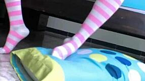 Busty petite 18+ teen fingered to orgasm, pussy wet.