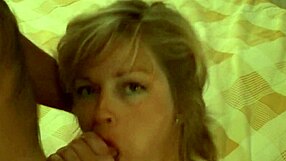 Feeling the intense pleasure from beautiful blonde MILF blowjob and facial.