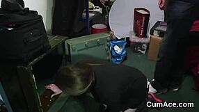 Watch this nasty honey get cum shot on her face and eat all the semen?