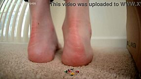 big blonde towering over with crushing feet fetish