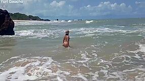 yuri gaucho couple paradise, hot wife showing all on nudist beach, guys going crazy.