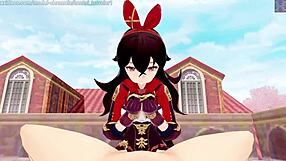 Amber evaluates Aether in Genshin Impact for sexual license with doggystyle and creampie!