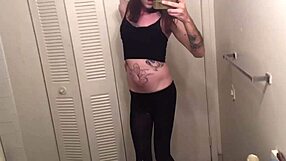 Sexy transsexual in lingerie and leggings rides cock with intense assfucking