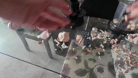 Latina blonde slut with big ass masturbates, showing wet pussy in fetish scene