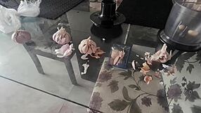 Latina blonde slut with big ass masturbates, showing wet pussy in fetish scene