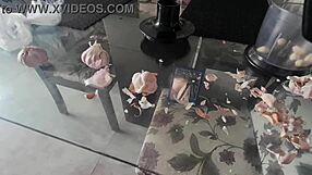 Latina blonde slut with big ass masturbates, showing wet pussy in fetish scene