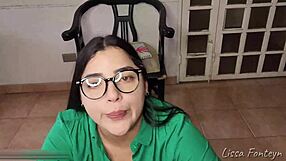 Sexy secretary chats boyfriend during boss blowjob