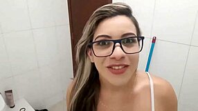 Hot naughty girl masturbates pussy during house cleaning