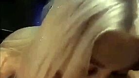 Blonde with huge tits gives awesome blowjob leading to massive cumshot on her chest. Handjob finishes it off.