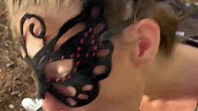 Brunette babe flashes in public and engages in risky clothed sex at a busy viewpoint, leading to a hardcore creampie