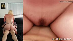 she wakes him up with a steamy blowjob. her tattooed ass bounces while riding hard