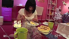 asian girl gives handjob and creampie