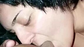 Wife swallows horny load.