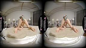 Solo brunette amanda clarke masturbates with toys in vr, shaved and erotic