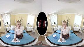 Blonde babe engages in virtual taboo blowjob session. 😈