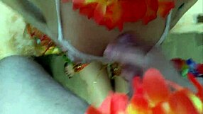 licking blowjob at hawaiian party with husband kissing involved