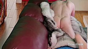 I'm humping this blue fox fur blanket on the leather sofa