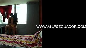 Stepmom fucks stepson doggystyle in front of window, neighbors watching.