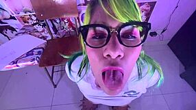 Latina in Miniskirt Bent Over for Fantasy Cumshot in Mouth