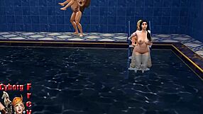 Hard Pool Sex With Blonde Brunette Redhead Trio