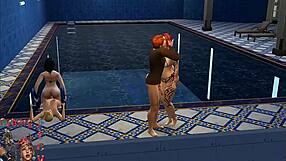 Hard Pool Sex With Blonde Brunette Redhead Trio