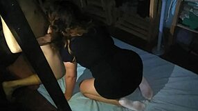 poor pussy hidden between drawers and mattress on the floor in short black dress