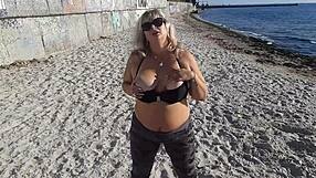 Hot Big Boobs Milf Shows Ass and Tits in Public Massage