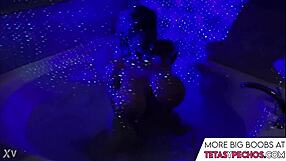 blue shows off her big tits in the bath tub