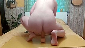 riding giant dildo rough close up