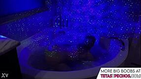 blue shows off her big tits in the bath tub