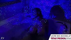 blue shows off her big tits in the bath tub