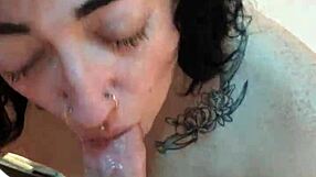 Ever seen a tatted petite 18+ woman master POV cock sucking like this?