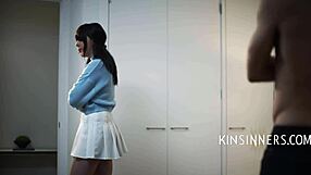 brunette in miniskirt keeps family fantasy alive