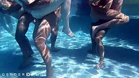 Pool party explodes into a steamy trans orgy with wild action