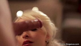 Blonde MILF gives blowjob and handjob to cumshot