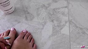 German Amateur Tini Gives Tight Footjob With Dirty Talk Instructions