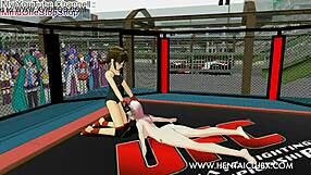 anime girl fights with ryona ballbusting in hentai