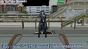 anime girl fights with ryona ballbusting in hentai