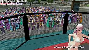 anime girl fights with ryona ballbusting in hentai