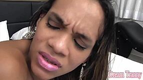 Watch horny tranny Melani Vilhena in a bareback hardcore threesome with gay group fucking