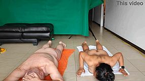 Morning yoga turns sensual massage