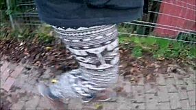 Detailed outdoor fetish scene with Norwegian legging