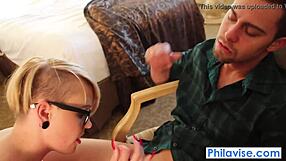 cute short haired blonde miley mays gives deepthroat blowjob