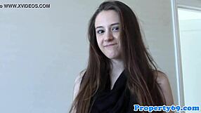 Classy realtor babe shows off her body at the office