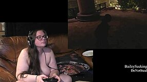 Naked brunette plays game, flashing fat ass and natural tits!