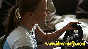 jo naked in pole position, fingering during masturbation game